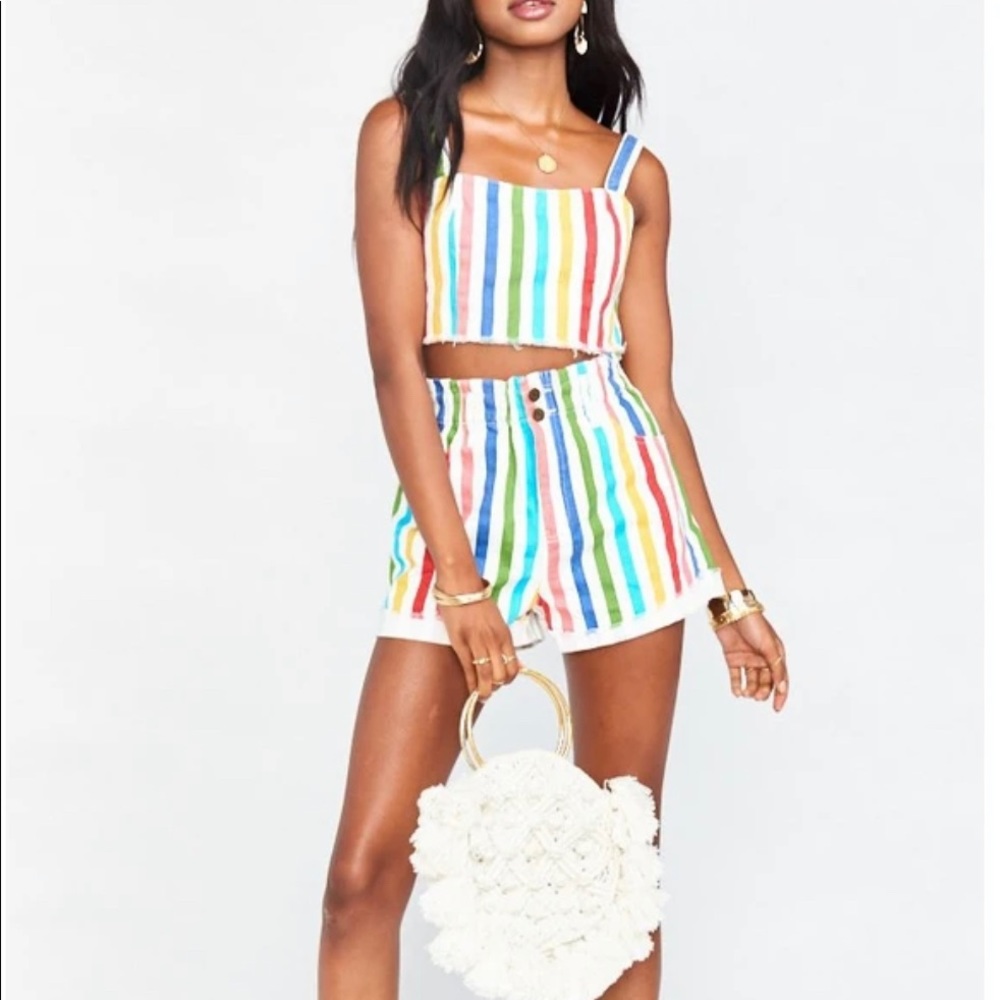 Show Me Your MuMu Emilia Rainbow Stripe shorts